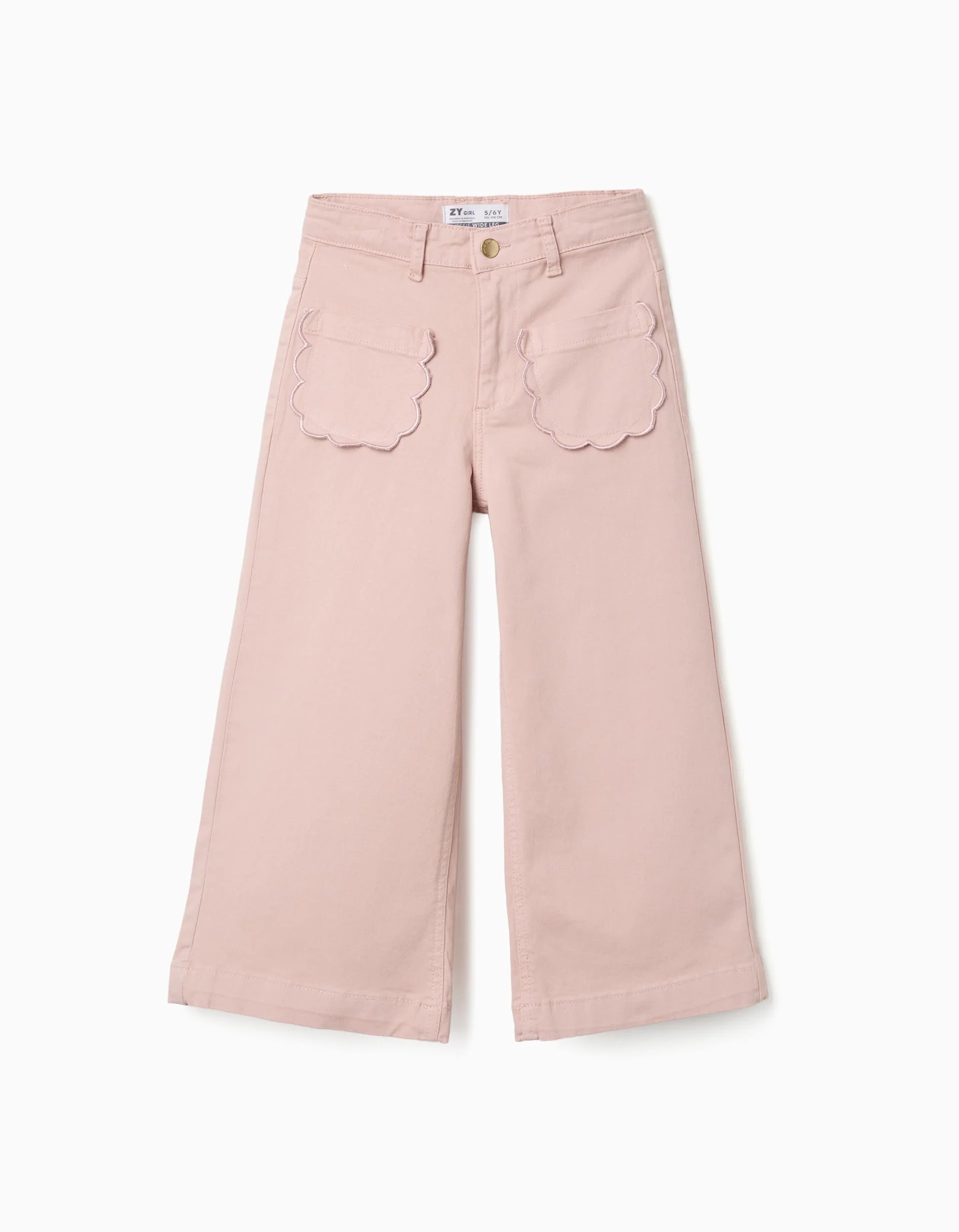 31081377030-0 Pantalon en sergé à jambes larges avec poches avant pour filles, rose clair – Image 1
