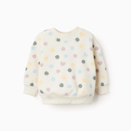 Sweat-shirt en maille brossée à motifs cœurs et pois pour bébé fille, blanc
