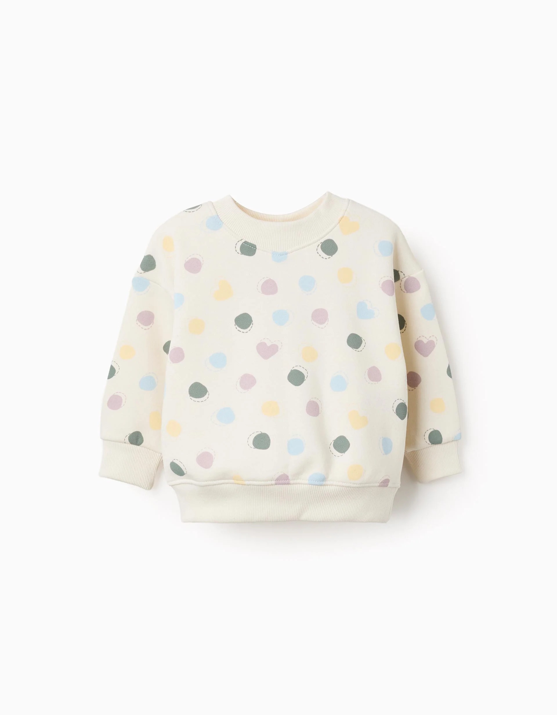 31081381041-0 Sweat-shirt en maille brossée à motifs cœurs et pois pour bébé fille, blanc – Image 1