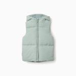 Gilet matelassé à capuche avec doublure polaire pour filles, vert clair