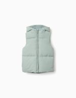 Gilet matelassé à capuche avec doublure polaire pour filles, vert clair