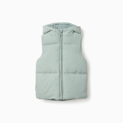 Gilet matelassé à capuche avec doublure polaire pour filles, vert clair