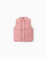 Doudoune sans manches à volants et doublure polaire pour bébé fille, rose
