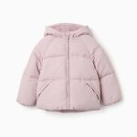 Doudoune à capuche doublée en polaire pour filles, violet clair