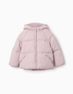 Doudoune à capuche doublée en polaire pour filles, violet clair