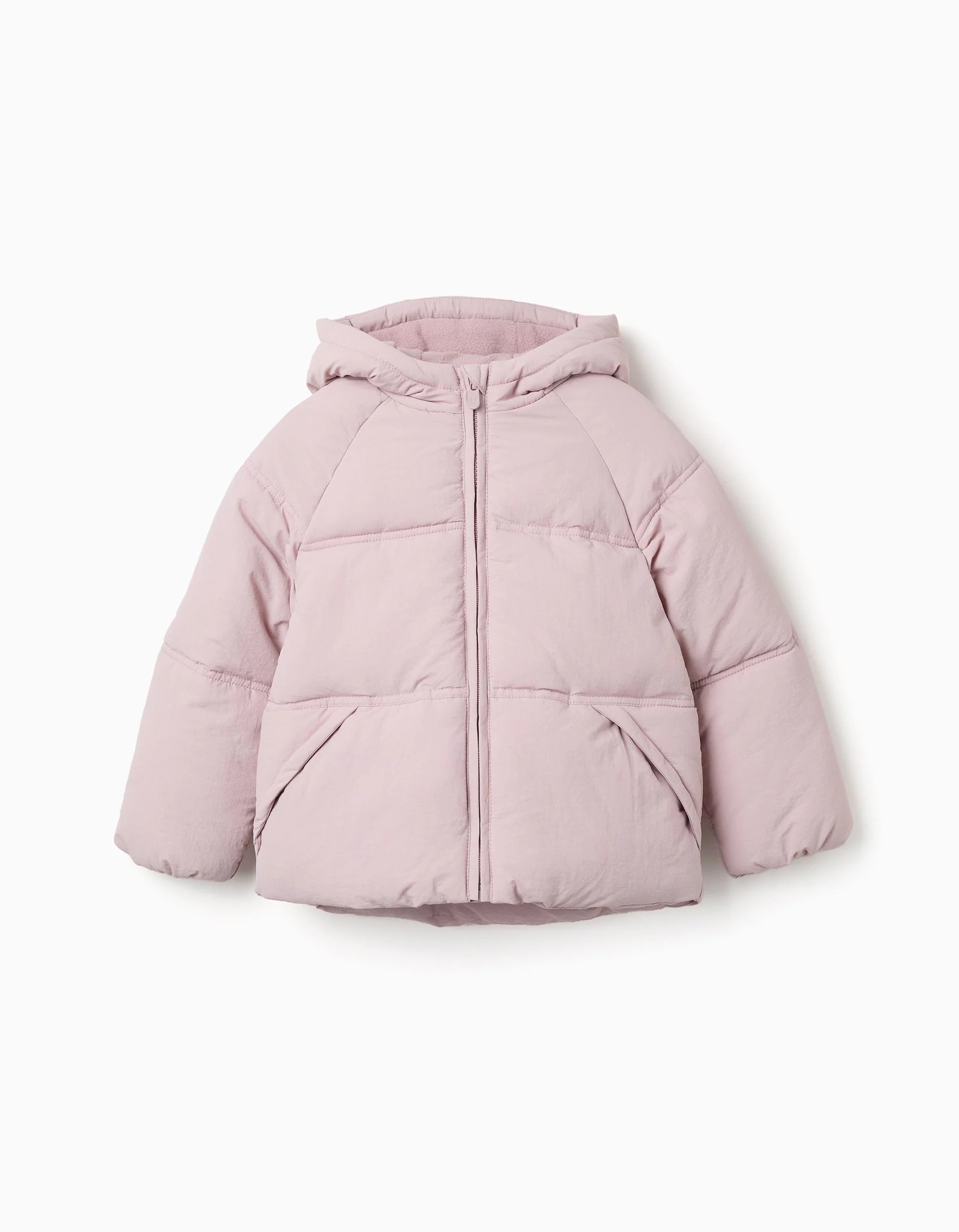 31081398031-0 Doudoune à capuche doublée en polaire pour filles, violet clair – Image 1