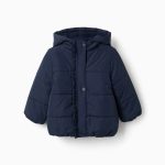 Doudoune à capuche doublée en polaire pour bébé fille, bleu marine