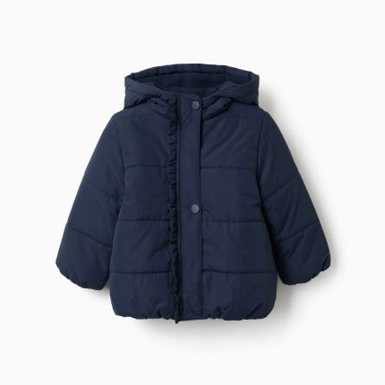 Doudoune à capuche doublée en polaire pour bébé fille, bleu marine