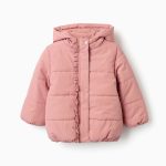 Doudoune à capuche doublée en polaire pour bébé fille, rose