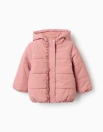 Doudoune à capuche doublée en polaire pour bébé fille, rose
