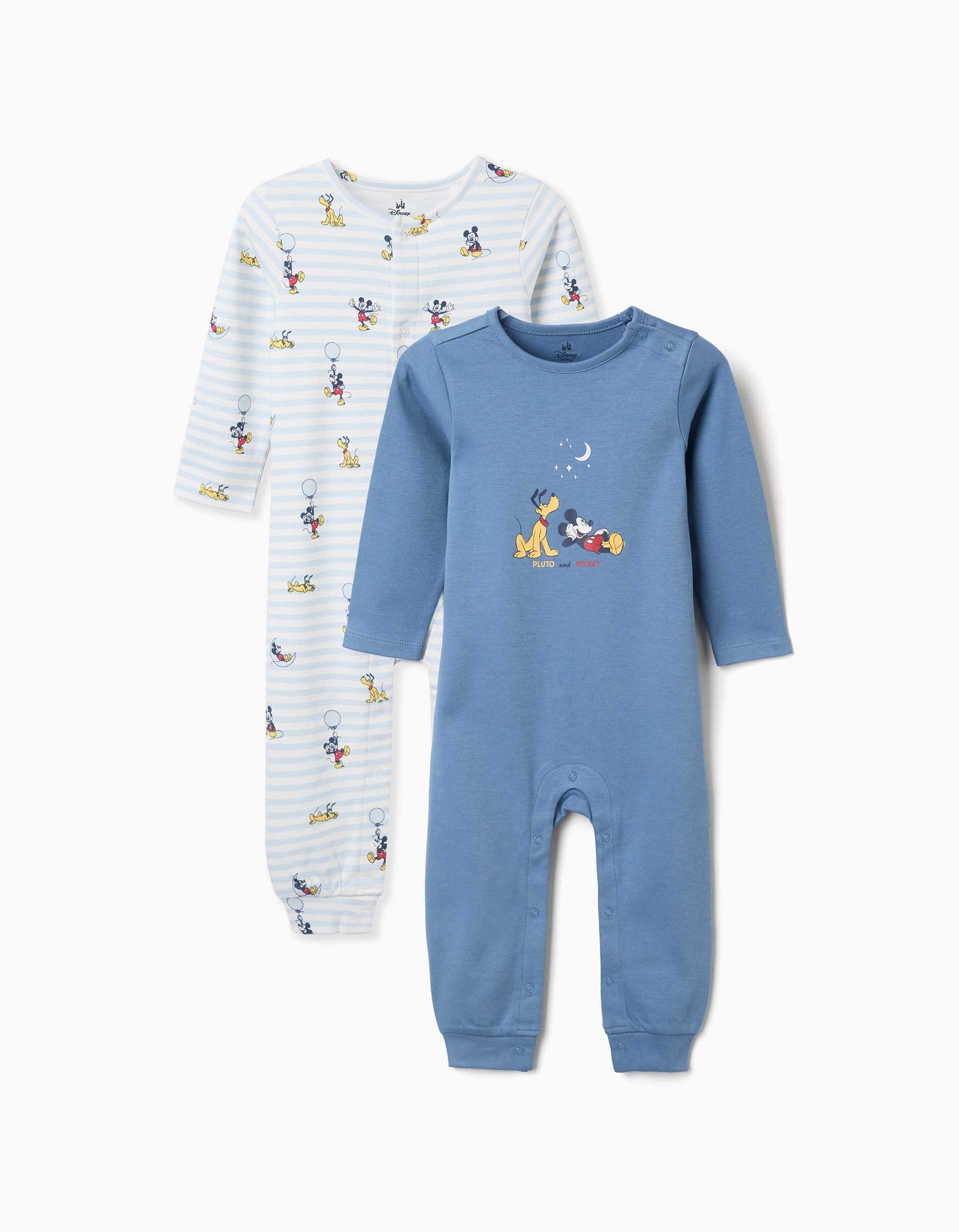 31081401035-0 Deux pyjamas en coton à motifs Mickey pour nouveau-nés et bébés garçons, bleu et blanc. – Image 1