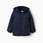 Veste matelassée à capuche amovible pour enfants, bleu marine