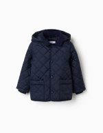 Veste matelassée à capuche amovible pour enfants, bleu marine