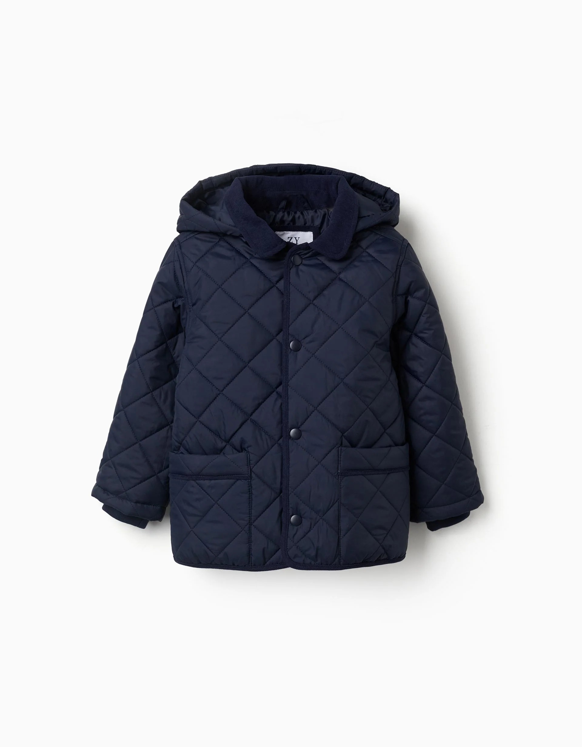 31081404006-0 Veste matelassée à capuche amovible pour enfants, bleu marine – Image 1