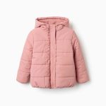 Doudoune à capuche doublée en polaire pour filles, rose