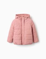 Doudoune à capuche doublée en polaire pour filles, rose