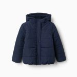 Doudoune à capuche doublée en polaire pour filles, bleu marine