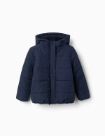 Doudoune à capuche doublée en polaire pour filles, bleu marine