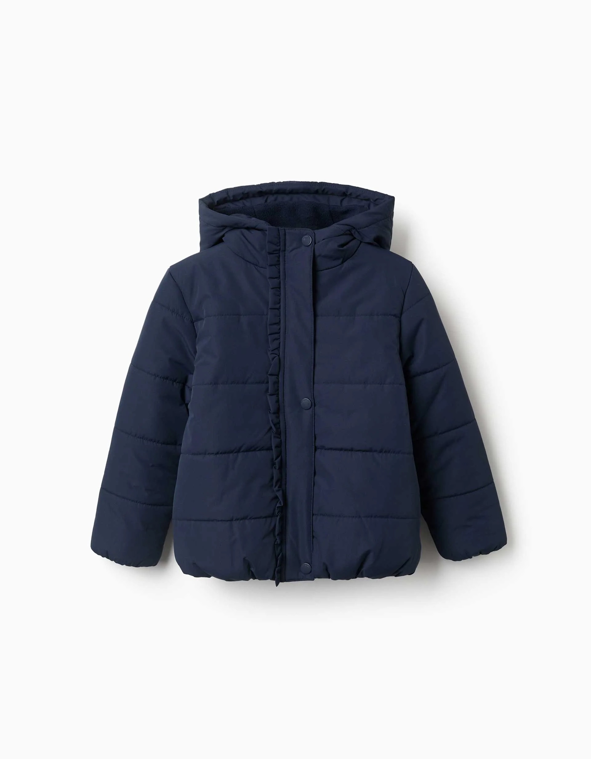 31081405712-0 Doudoune à capuche doublée en polaire pour filles, bleu marine – Image 1