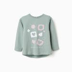 T-shirt à manches longues en coton vert clair avec des cœurs pour bébés filles