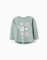 T-shirt à manches longues en coton vert clair avec des cœurs pour bébés filles