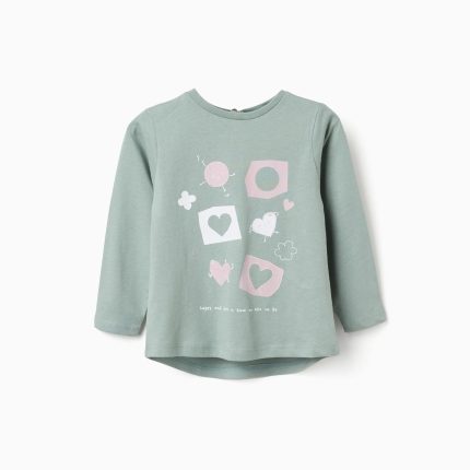 T-shirt à manches longues en coton vert clair avec des cœurs pour bébés filles