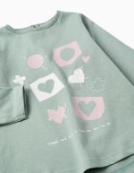 T-shirt à manches longues en coton vert clair avec des cœurs pour bébés filles – Image 3