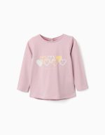T-shirt en coton à manches longues avec des cœurs pour bébés filles, lilas