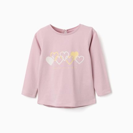 T-shirt en coton à manches longues avec des cœurs pour bébés filles, lilas