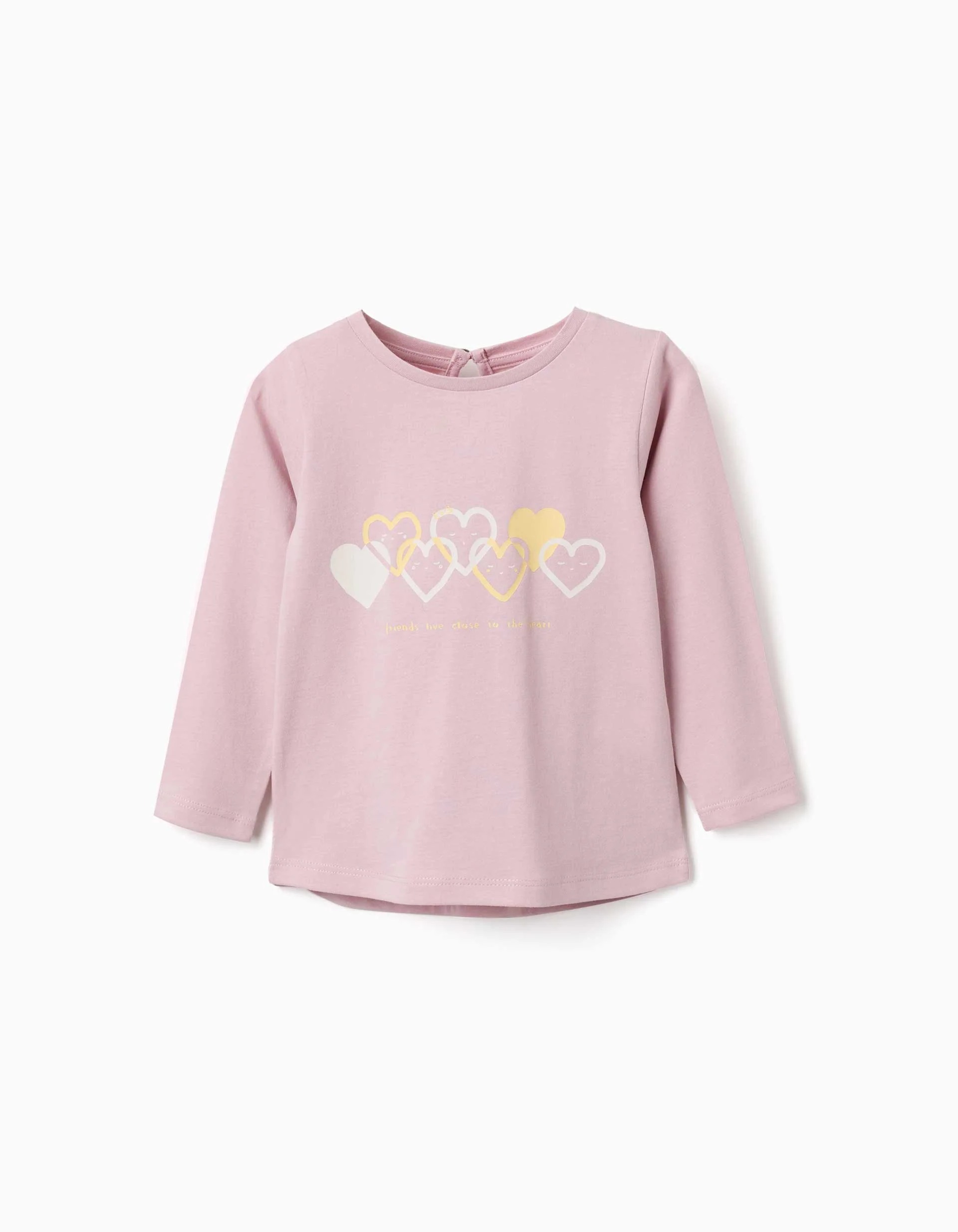 31081409031-0 T-shirt en coton à manches longues avec des cœurs pour bébés filles, lilas – Image 1