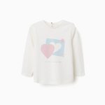 T-shirt en coton à manches longues avec des cœurs pour bébés filles, blanc