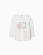 T-shirt en coton à manches longues avec des cœurs pour bébés filles, blanc