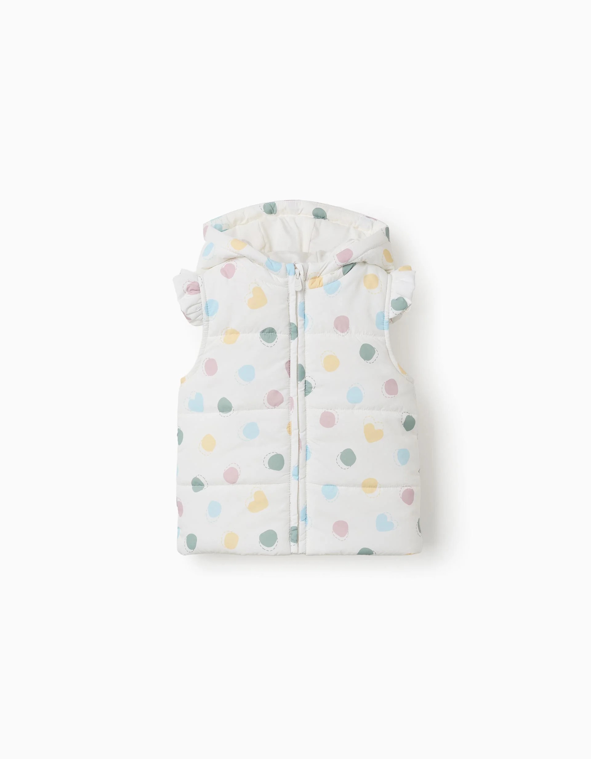 31081410041-0 Doudoune sans manches à capuche à motifs cœurs et pois pour bébé fille, blanche – Image 1
