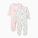 Deux grenouillères en coton à l'effigie de Minnie pour nouveau-nés et bébés filles, rose et blanc.