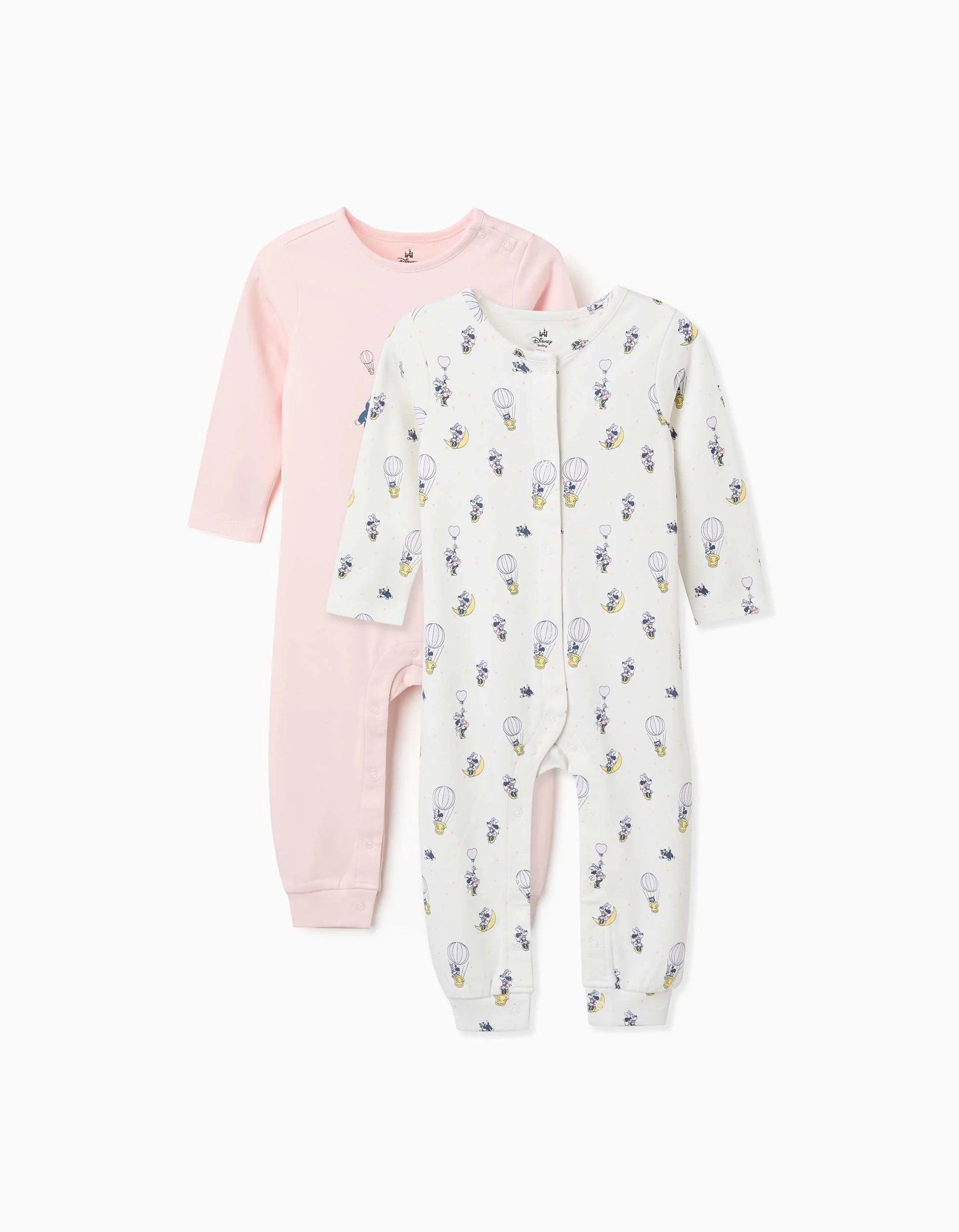 31081413035-0 Deux grenouillères en coton à l'effigie de Minnie pour nouveau-nés et bébés filles, rose et blanc. – Image 1