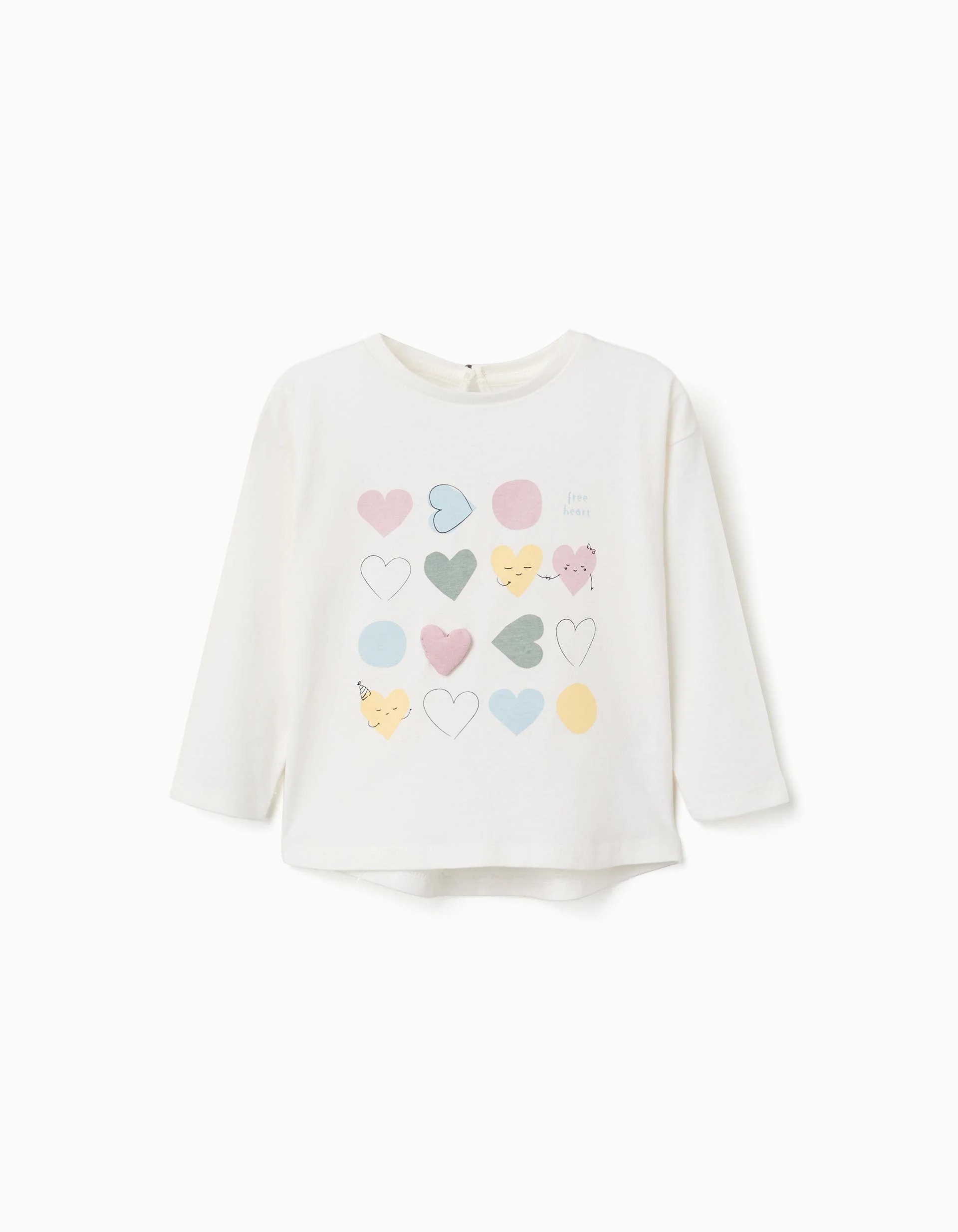 31081421041-0 T-shirt à manches longues en coton blanc avec imprimé de cœurs pour bébé fille – Image 1