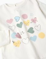T-shirt à manches longues en coton blanc avec imprimé de cœurs pour bébé fille – Image 3