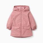 Parka en caoutchouc rembourrée avec capuche et poches pour bébés filles, rose