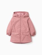 Parka en caoutchouc rembourrée avec capuche et poches pour bébés filles, rose