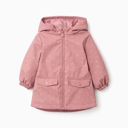 Parka en caoutchouc rembourrée avec capuche et poches pour bébés filles, rose