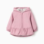 Coupe-vent à capuche avec ourlet volanté et doublure pour bébé fille, rose