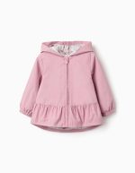 Coupe-vent à capuche avec ourlet volanté et doublure pour bébé fille, rose