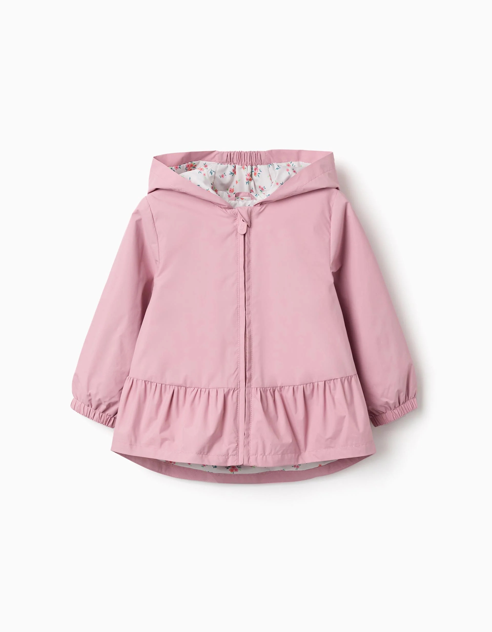 31081436030-0 Coupe-vent à capuche avec ourlet volanté et doublure pour bébé fille, rose – Image 1
