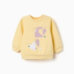 Sweat-shirt en maille brossée à imprimé cœurs pour bébé fille, jaune