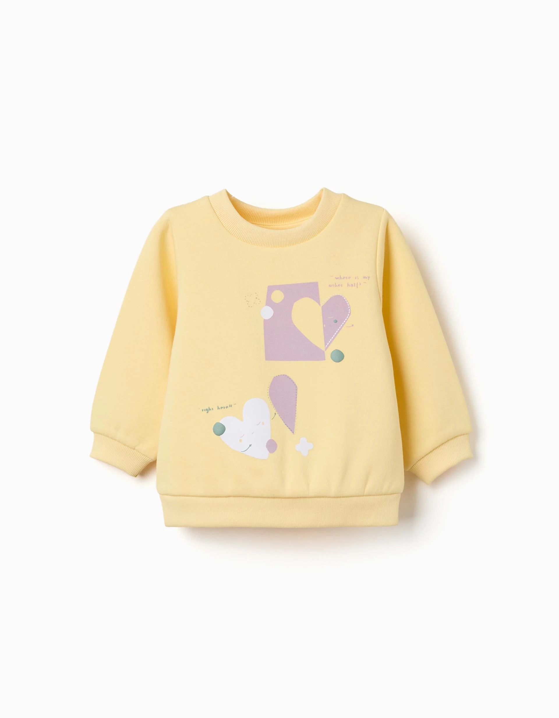 31081438042-0 Sweat-shirt en maille brossée à imprimé cœurs pour bébé fille, jaune – Image 1