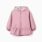 Coupe-vent à capuche avec ourlet volanté et doublure pour filles, rose
