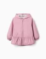 Coupe-vent à capuche avec ourlet volanté et doublure pour filles, rose