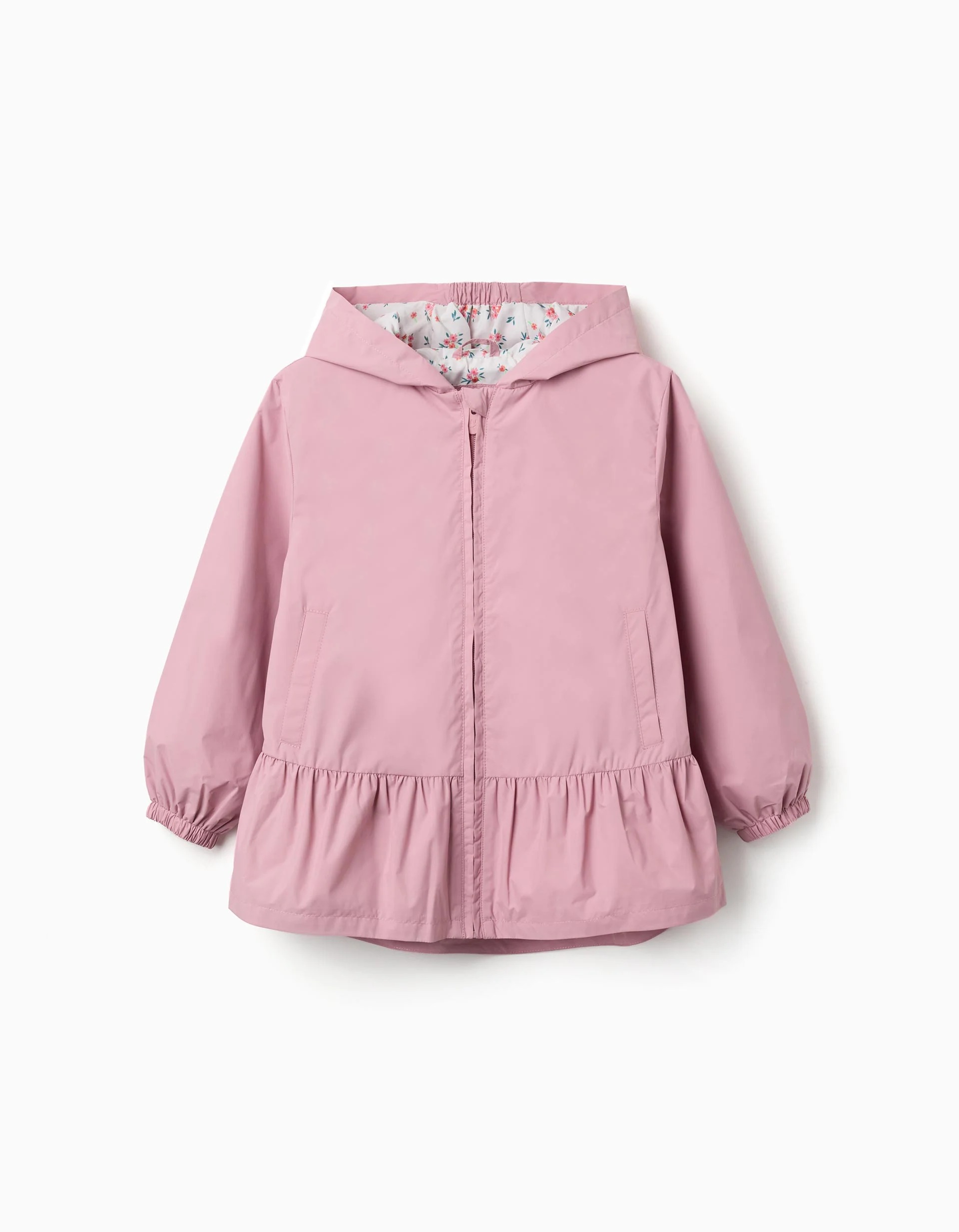 31081442030-0 Coupe-vent à capuche avec ourlet volanté et doublure pour filles, rose – Image 1