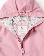 Coupe-vent à capuche avec ourlet volanté et doublure pour filles, rose – Image 3