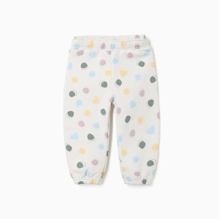 Pantalon en polaire brossée à pois pour bébé fille, blanc